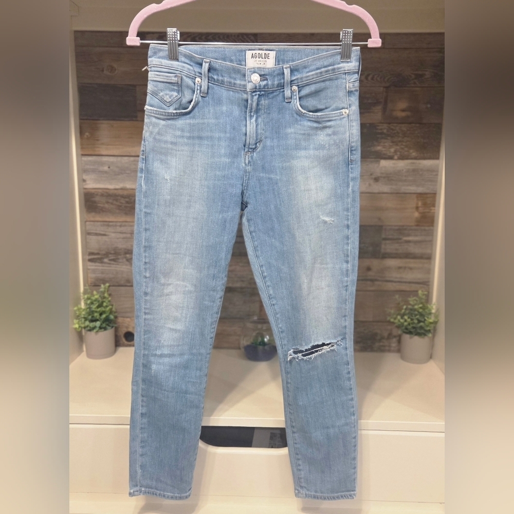 Agolde Sophie Ripped Skinny Cropped Jeans- In Light Wash Denim - Picture 6 of 13